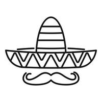 Mexicaans sombrero snor icoon, schets stijl vector