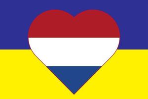 hart geschilderd in de kleuren van de vlag van Nederland Aan de vlag van Oekraïne. vector illustratie van een hart met de nationaal symbool van Nederland Aan een blauw Geel achtergrond.