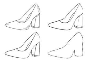 tekening schets schets silhouet van modieuze damesschoenen. lijnstijl en penseelstreken vector