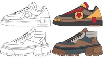 reeks uit sneaker schoen . concept. vlak ontwerp. vector illustratie. sportschoenen in vlak stijl.