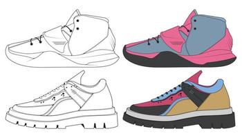 reeks uit sneaker schoen . concept. vlak ontwerp. vector illustratie. sportschoenen in vlak stijl.