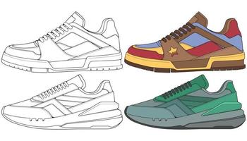 reeks uit sneaker schoen . concept. vlak ontwerp. vector illustratie. sportschoenen in vlak stijl.