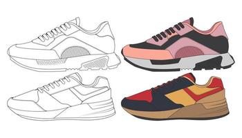 reeks uit sneaker schoen . concept. vlak ontwerp. vector illustratie. sportschoenen in vlak stijl.