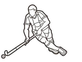 veld- hockey sport mannetje speler actie vector