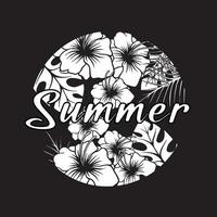 zomer bloemen blad zwart en wit vector