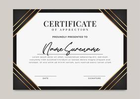 zwart luxe certificaat van prestatie met goud insigne sjabloon vector