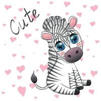 schattig tekenfilm zebra is zittend en golvend haar staart. kinderen karakter. vector