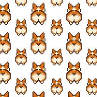 achterzijde kont van rasecht schattig bruin corgi hond. grappig eindeloos naadloos patroon. tekenfilm ontwerp dier karakter 8 beetje pixel vector stijl. baby structuur voor kleding stof, inpakken, textiel, behang, kleding