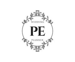 pe initialen brief bruiloft monogram logos verzameling, hand- getrokken modern minimalistisch en bloemen Sjablonen voor uitnodiging kaarten, opslaan de datum, elegant identiteit voor restaurant, boetiek, cafe in vector