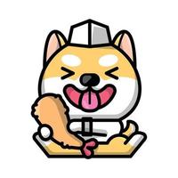 een schattig shiba hond chef is Holding een tempura tekenfilm illustratie vector