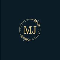 eerste mj schoonheid monogram en elegant logo ontwerp, handschrift logo van eerste handtekening, bruiloft, mode, bloemen en botanisch met creatief sjabloon. vector