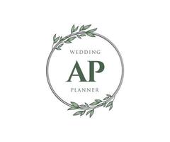 ap initialen brief bruiloft monogram logos verzameling, hand- getrokken modern minimalistisch en bloemen Sjablonen voor uitnodiging kaarten, opslaan de datum, elegant identiteit voor restaurant, boetiek, cafe in vector