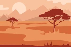 savanne vector landschap, Afrikaanse boom silhouet in de zonsondergang. de natuur van Afrika. reserves en nationaal parken.