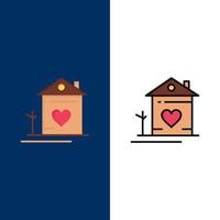 huis huis familie paar hut pictogrammen vlak en lijn gevulde icoon reeks vector blauw achtergrond