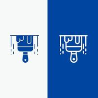 borstel bouw verf lijn en glyph solide icoon blauw banier lijn en glyph solide icoon blauw banier vector