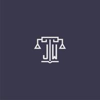 jw eerste monogram voor advocatenkantoor logo met balans vector beeld