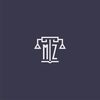 mz eerste monogram voor advocatenkantoor logo met balans vector beeld