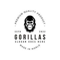 gorilla wijnoogst logo icoon symbool zwart en wit wijnoogst sjabloon voor etiketten, emblemen, badges of ontwerp sjabloon vector