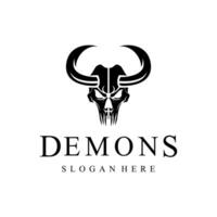 demon schedel hoofd zwart en wit wijnoogst sjabloon voor etiketten, emblemen, badges of logo ontwerp sjabloon vector