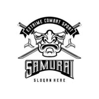 masker van samurai krijger logo helm in wijnoogst stijl zwart en wit vector illustratie