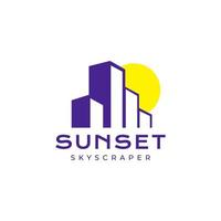 skyscrapper met zonsondergang modern logo ontwerp vector