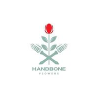 hand- botten met bloemen roos logo ontwerp vector