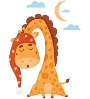 slapen giraffe met maan en wolken vector