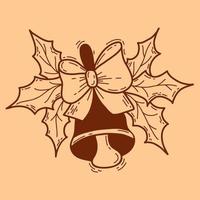 klok met groot boog en maretak bladeren. Kerstmis traditioneel decor. vector illustratie. decoratief hand- tekening voor ontwerp, decor, kaarten, afdrukken en decoratie.