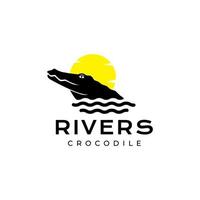hoofd krokodil rivier- met zonsondergang modern logo ontwerp vector