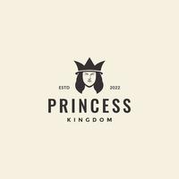prinses gezicht met kroon hipster logo ontwerp vector
