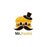 Dhr panini logo voor snel voedsel merk of levering bedrijf met karakter gezicht, mascotte vector