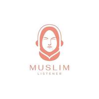 moslim Dames hijab met koptelefoon schoonheid logo ontwerp vector