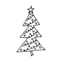 Kerstmis boom hand- getrokken clip art. net tekening. single element voor kaart, afdrukken, web, ontwerp, decor vector
