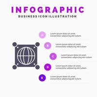 wereldbol globaal wereld wetenschap solide icoon infographics 5 stappen presentatie achtergrond vector