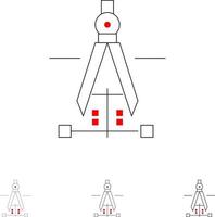 kompas tekening onderwijs bouwkunde stoutmoedig en dun zwart lijn icoon reeks vector