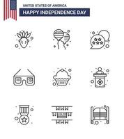 9 Verenigde Staten van Amerika lijn tekens onafhankelijkheid dag viering symbolen van muffin taart Verenigde Staten van Amerika Verenigde Staten van Amerika bril bewerkbare Verenigde Staten van Amerika dag vector ontwerp elementen