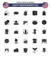 Verenigde Staten van Amerika onafhankelijkheid dag solide glyph reeks van 25 Verenigde Staten van Amerika pictogrammen van handtas wereld drinken kaart Amerikaans bewerkbare Verenigde Staten van Amerika dag vector ontwerp elementen