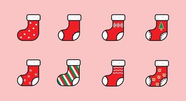 reeks van Kerstmis sok tekenfilm vlak ontwerp icoon van sok, sok icoon voor Kerstmis vector