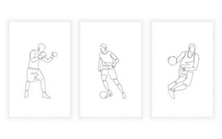reeks van sport en atleet lijn kunst en doorlopend lijn minimalistische concept. boksen Amerikaans voetbal en basketbal vector