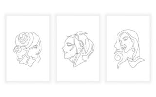 abstract lijn kunst minimalistisch Dames gezichten reeks voor afdrukbaar ontwerp. vector
