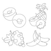 lijn kunst tekening fruit symbool element voor logo en afdrukbare ontwerp kiwi ananas druif banaan vector