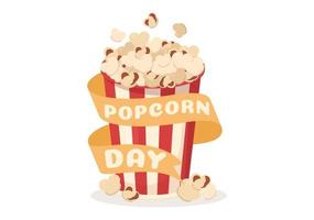 nationaal popcorn dag Aan januari 19e met een groot doos van rood en wit streep in vlak tekenfilm achtergrond hand- getrokken Sjablonen illustratie vector