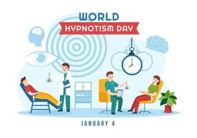 wereld hypnotisme dag met zwart en wit spiraal, veranderd staat van verstand, hypnose behandeling onderhoud in vlak tekenfilm hand- getrokken Sjablonen illustratie vector