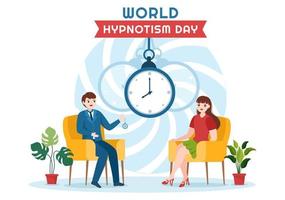 wereld hypnotisme dag met zwart en wit spiraal, veranderd staat van verstand, hypnose behandeling onderhoud in vlak tekenfilm hand- getrokken Sjablonen illustratie vector