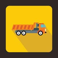 oranje dump vrachtauto icoon, vlak stijl vector