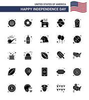 25 solide glyph tekens voor Verenigde Staten van Amerika onafhankelijkheid dag drinken taart ezel hoed Verenigde Staten van Amerika bewerkbare Verenigde Staten van Amerika dag vector ontwerp elementen