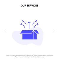 onze Diensten vrijlating doos lancering Open doos Product solide glyph icoon web kaart sjabloon vector