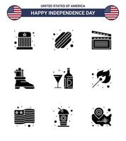 9 creatief Verenigde Staten van Amerika pictogrammen modern onafhankelijkheid tekens en 4e juli symbolen van fles wijn film drinken bagageruimte bewerkbare Verenigde Staten van Amerika dag vector ontwerp elementen