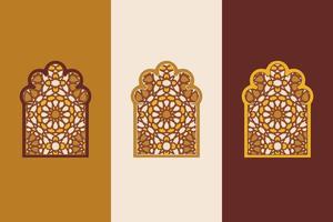 Islamitisch Arabisch oosters stijl ramen, deuren, en bogen poster reeks midden eeuw vector afbeelding. Marokkaans hedendaags abstract geometrisch.