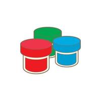 drie plastic potten met gekleurde gouache icoon vector